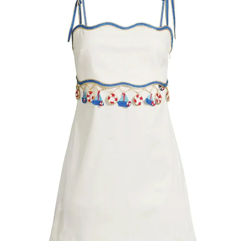 My Beachy Side Muse WHITE NAUTICAL CROCHET SAIL BOAT MINI DRESS LARGE NWT L - Picture 5 of 11